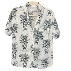 Desmond & Dempsey Howie Pineapple Print Cotton Top White Green Small Tropical